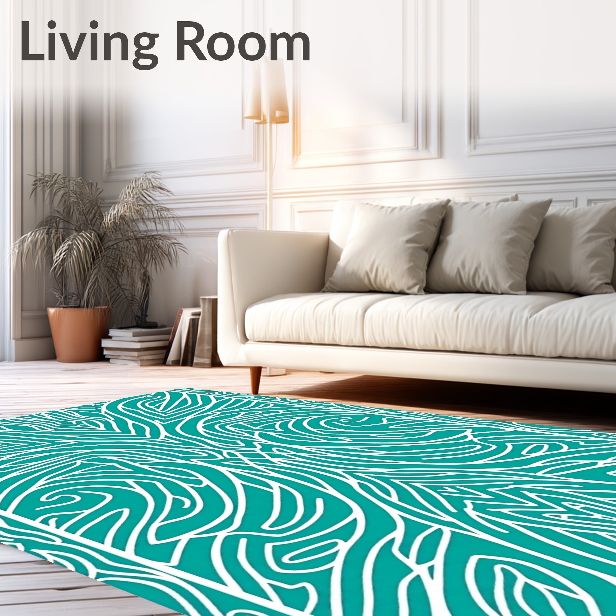 Aqua White Abstract Organic Lines Rug