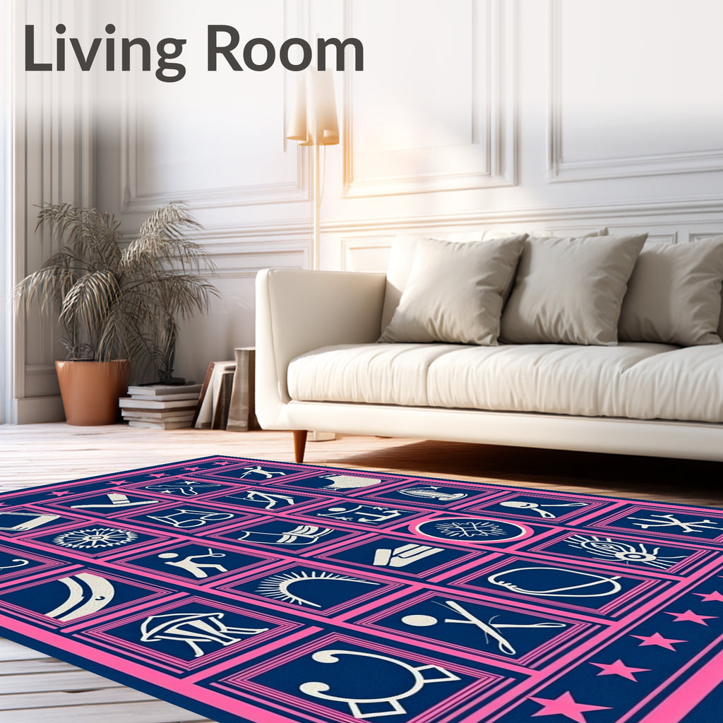 Navy Pink Icon Grid Collage Rug