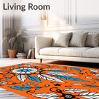 Vibrant Orange Feathered Mandala Rug