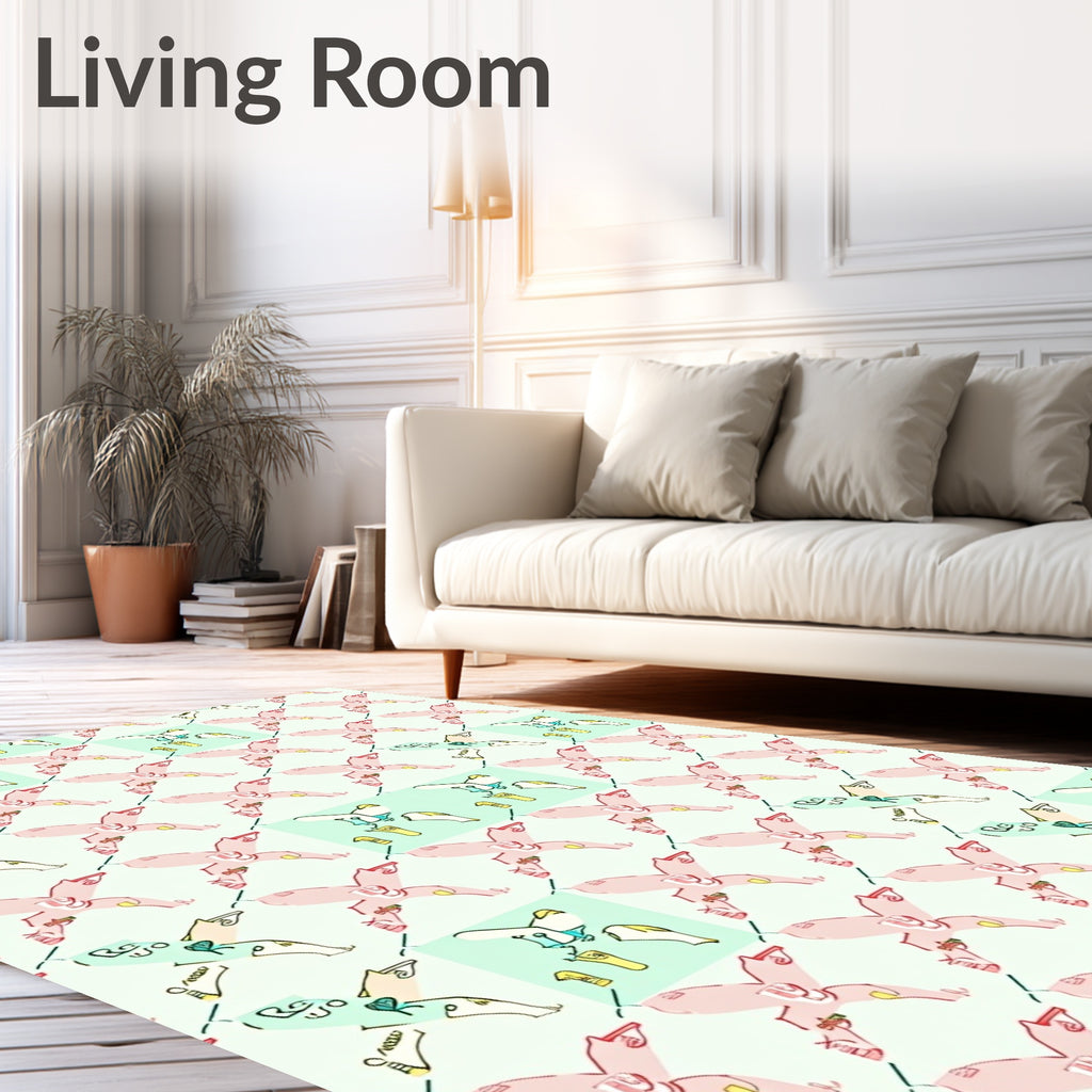 Abstract Pink X Form Light Teal Squares Rug