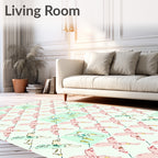 Abstract Pink X Form Light Teal Squares Rug
