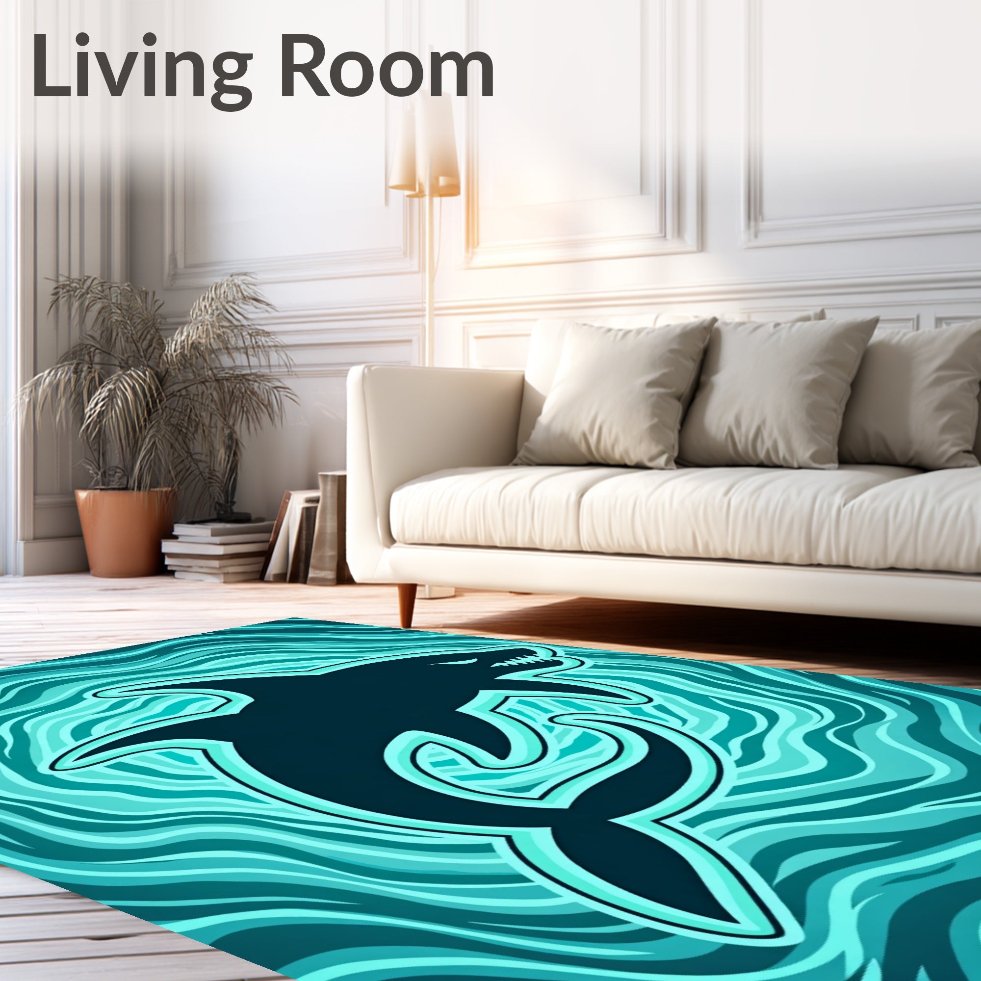 Shark In Turquoise Swirling Waters Rug