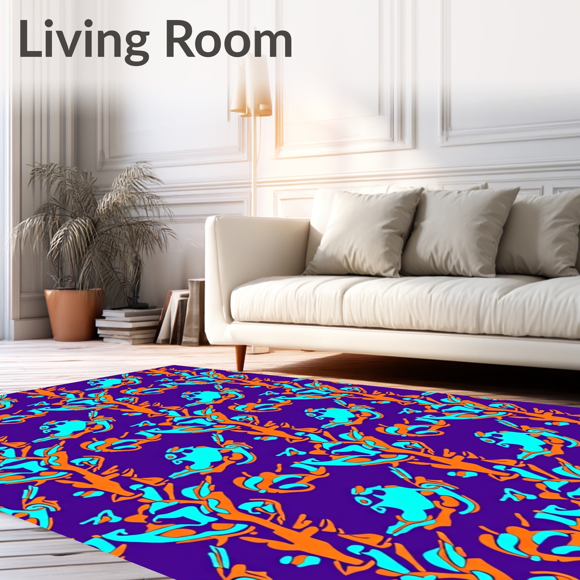 Vibrant Orange Aqua Abstract Swirls Rug