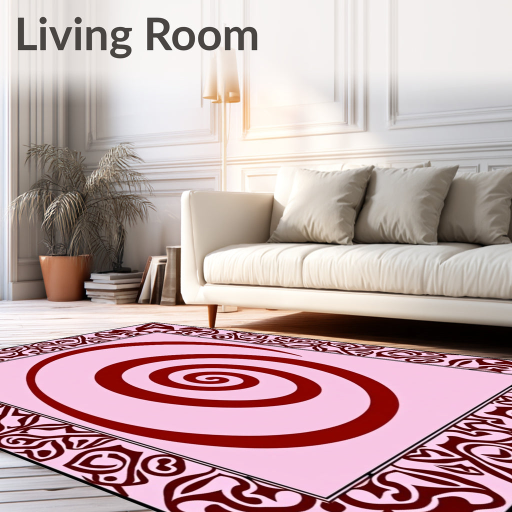Crimson Swirl Bordered Pink Rug