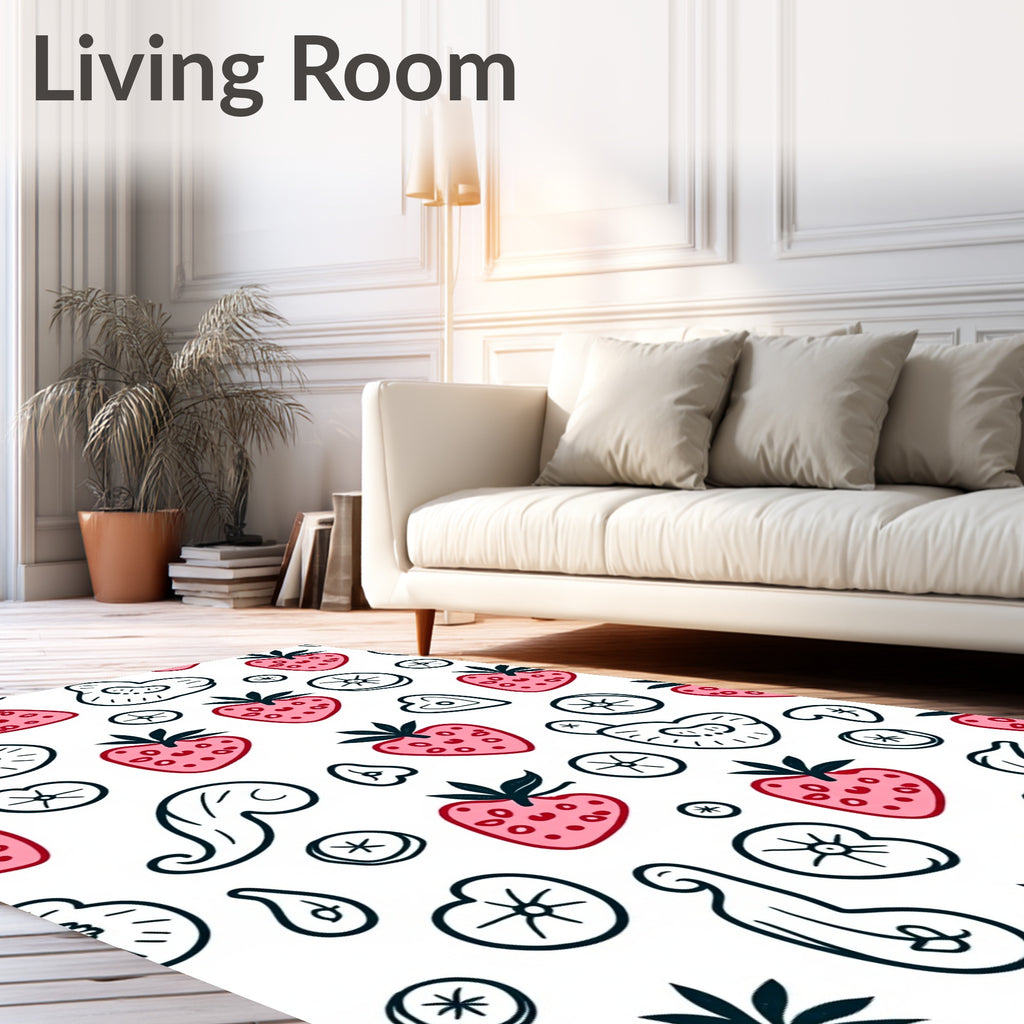 Pink Strawberry Hearts and Circles Rug