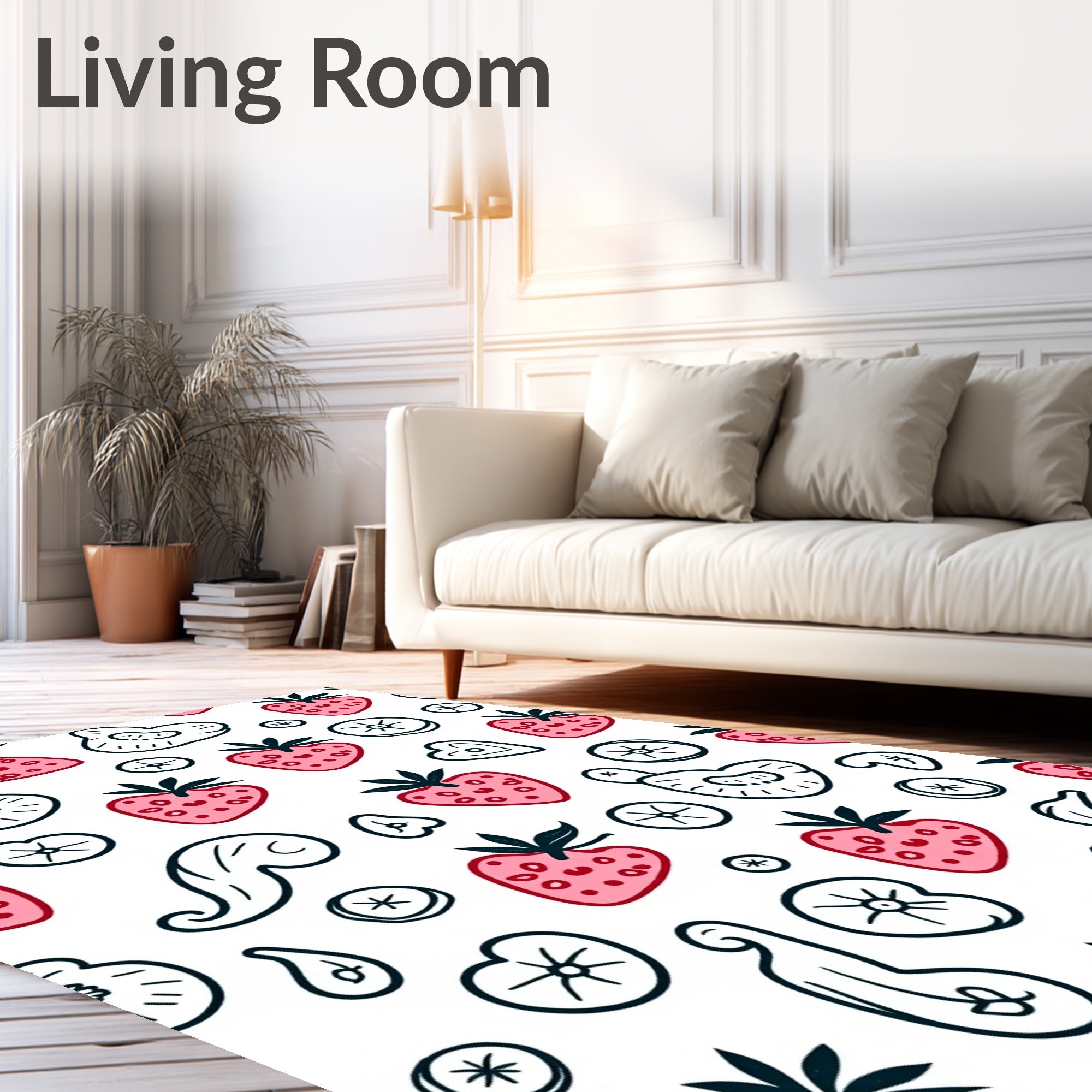 Pink Strawberry Hearts and Circles Rug