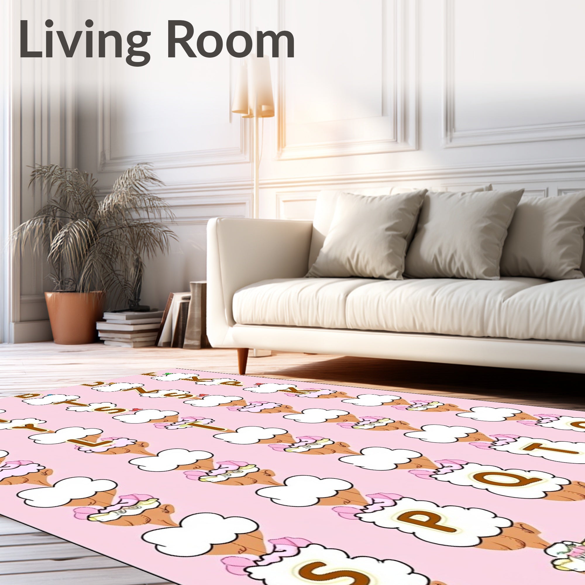 Whimsical Candy Alphabet Ice Cream Clouds Rug