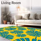 Teal Leaf Burst Yellow Tropical Rug