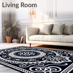 Dark Navy White Intricate Mandala Rug
