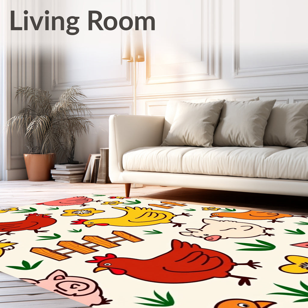 Farmyard Friends Chicken Pig Flower Rug