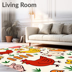 Farmyard Friends Chicken Pig Flower Rug