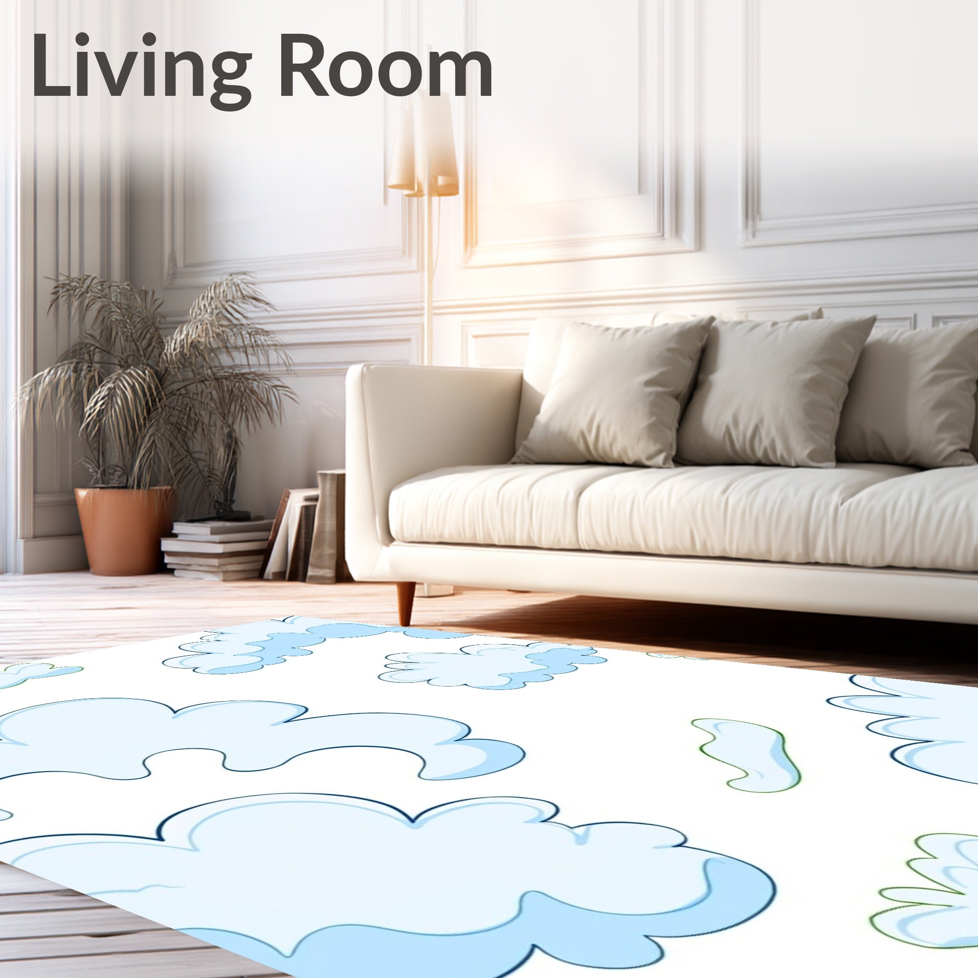 Whimsical Blue Sky Cloud Cluster Rug