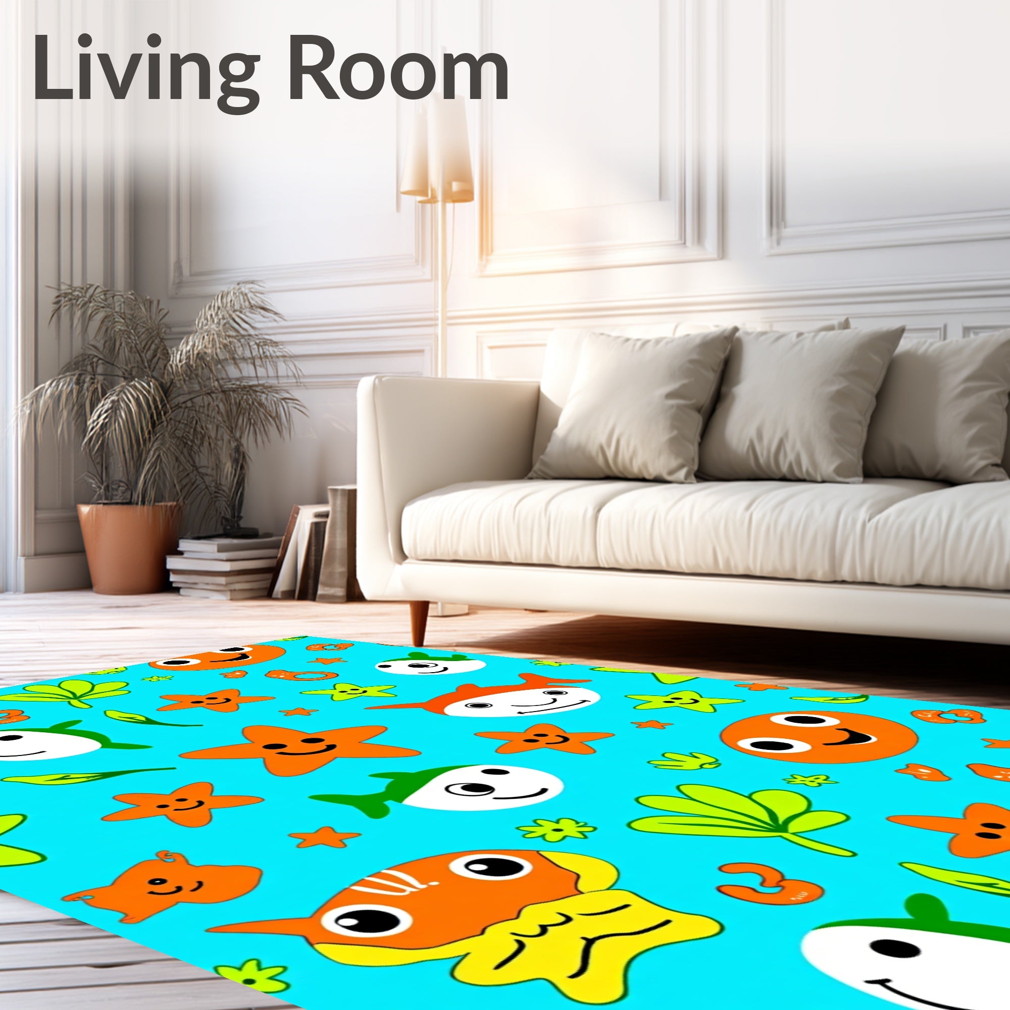 Cheerful Ocean Life Starfish Shark Rug