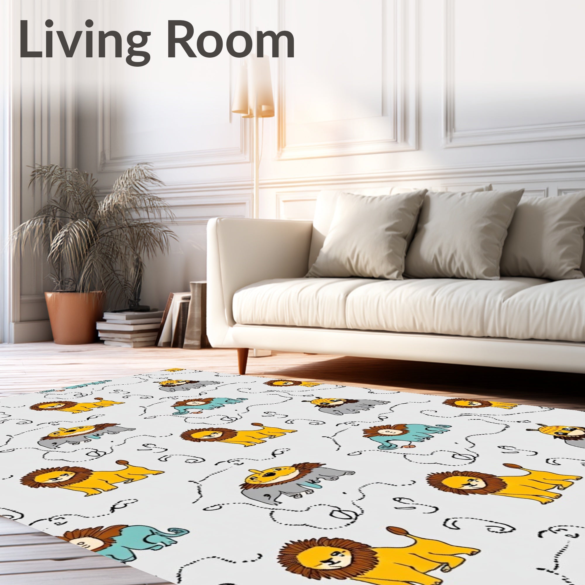 Charming Yellow Lion Elephant Circus Rug