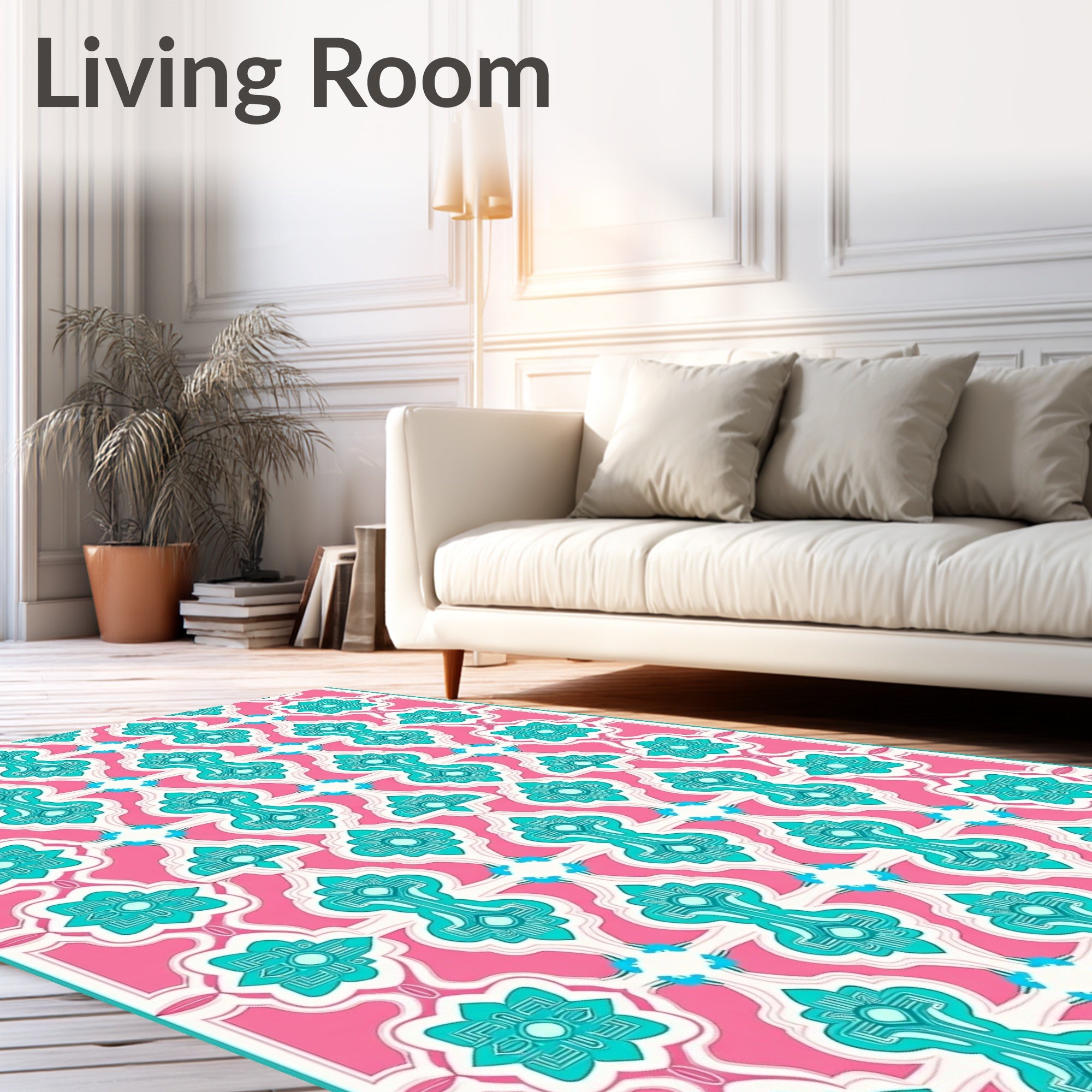 Pink Teal Geometric Floral Medallion Rug