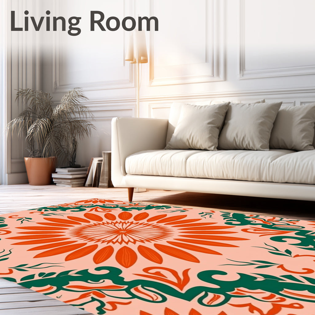 Coral Bloom Floral Medallion Rug