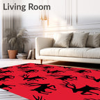 Bold Black Reindeer Silhouette Red Rug