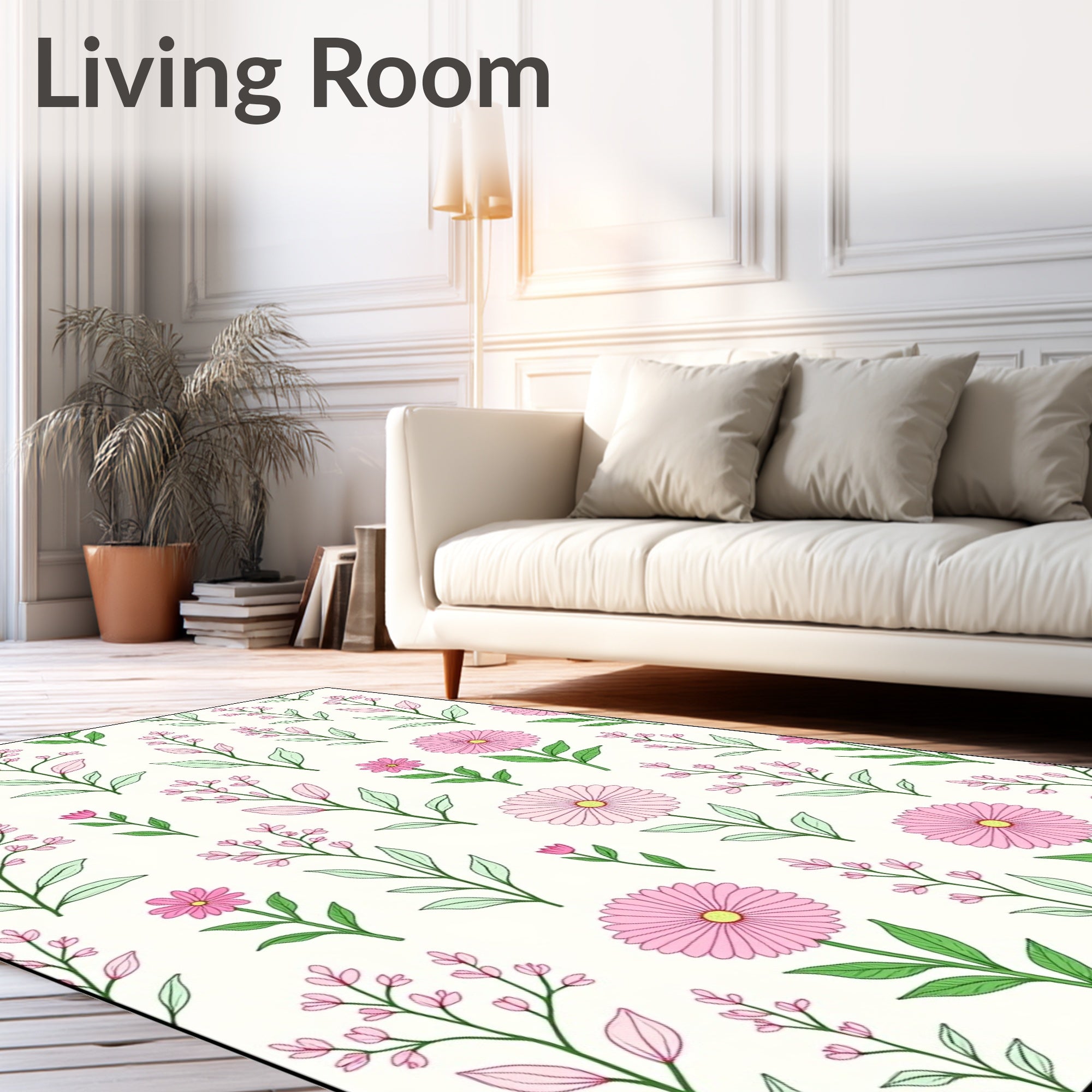 Pink Daisy Floral Branch Whimsical Rug