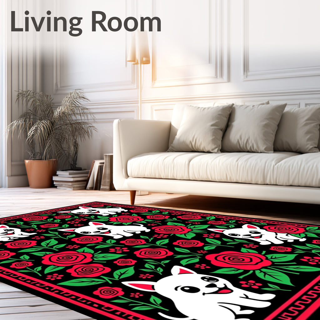 Charming White Chihuahuas Red Roses Rug