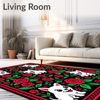 Charming White Chihuahuas Red Roses Rug