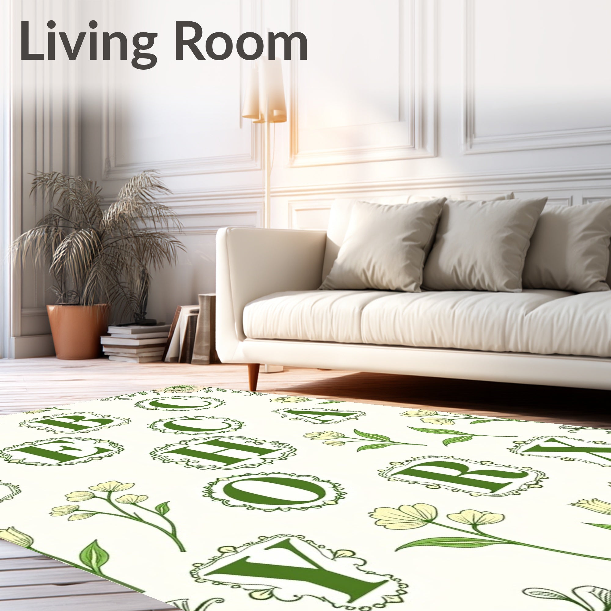 Vintage Green Floral Alphabet Letters Rug