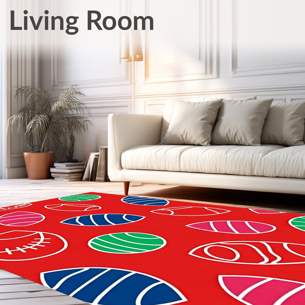 Vibrant Red Abstract Oval Brocade Rug