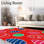 Vibrant Red Abstract Oval Brocade Rug
