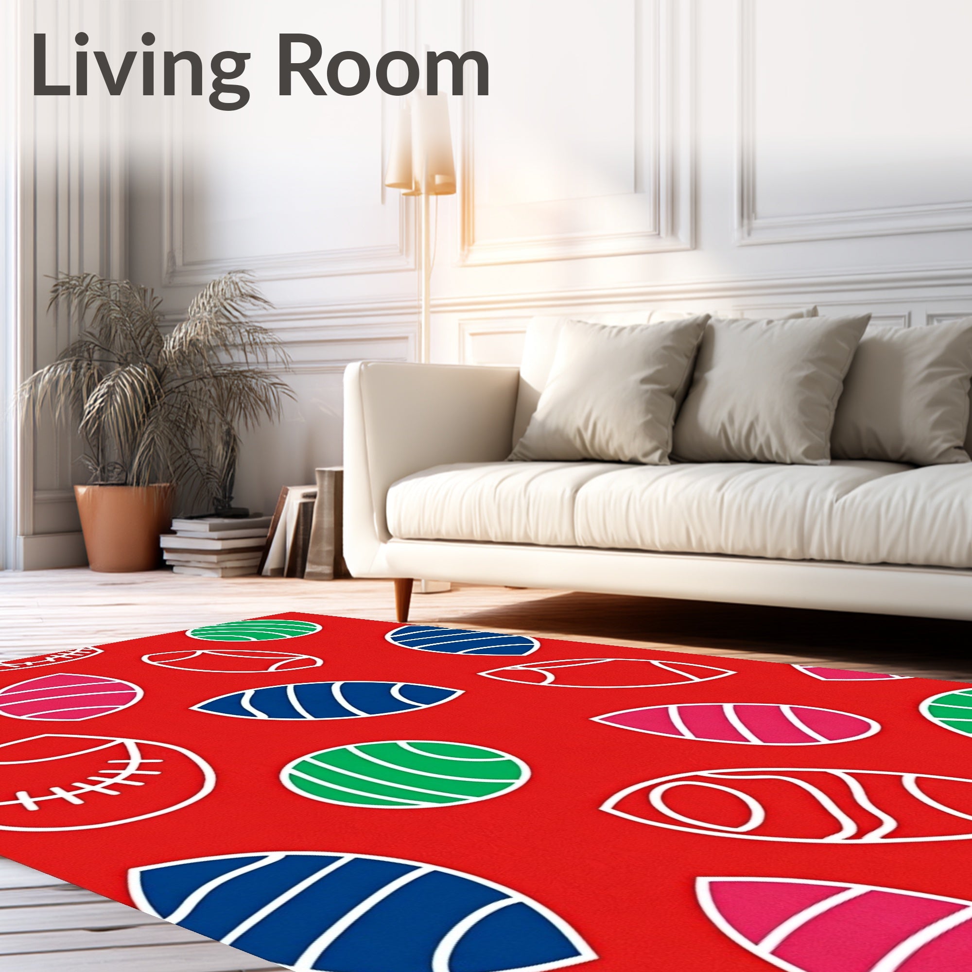 Vibrant Red Abstract Oval Brocade Rug