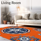 Orange Navy Starburst Floral Medallion Accents Rug