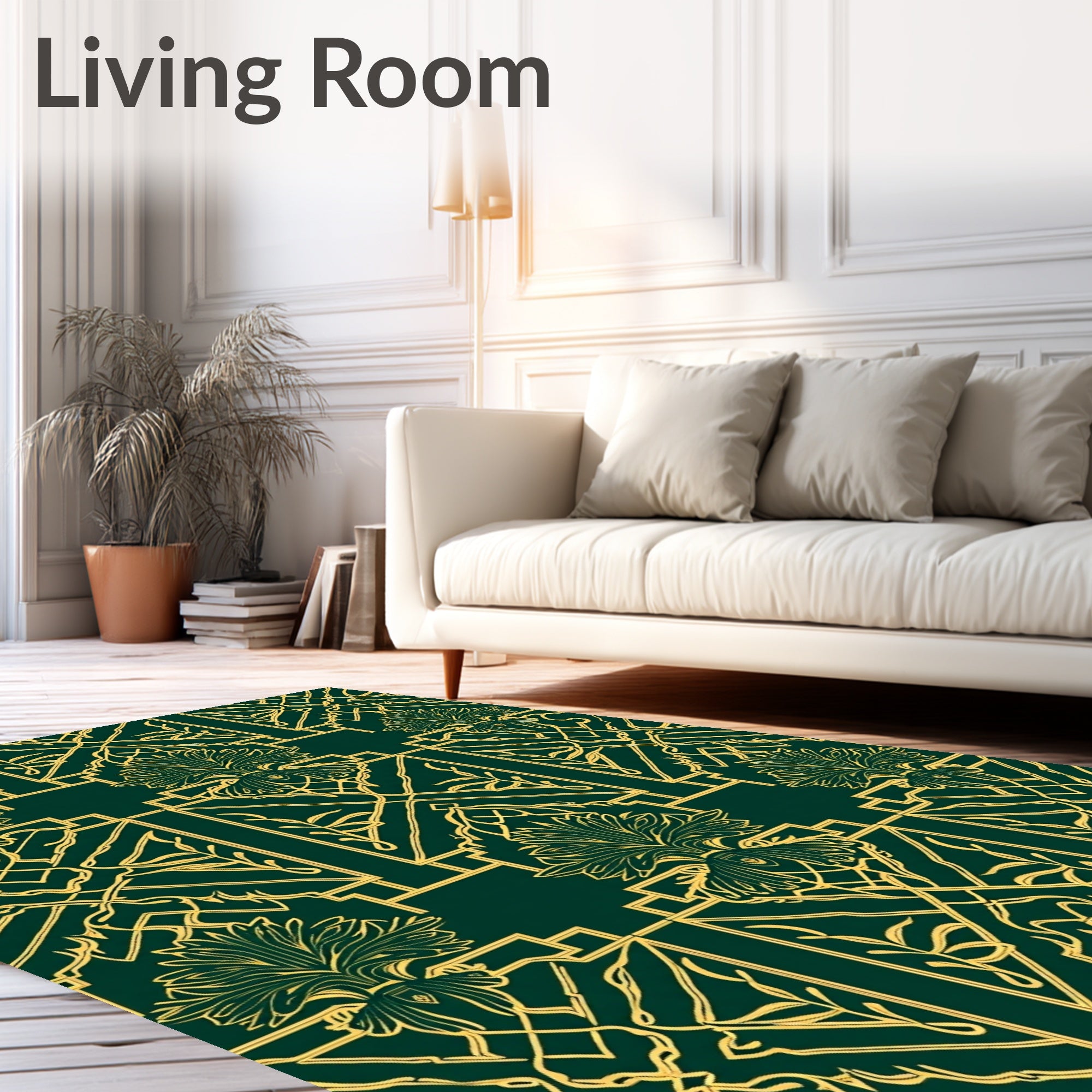 Emerald Gold Art Deco Floral Rug
