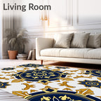 Royal Blue Gold Medallion Floral Rug