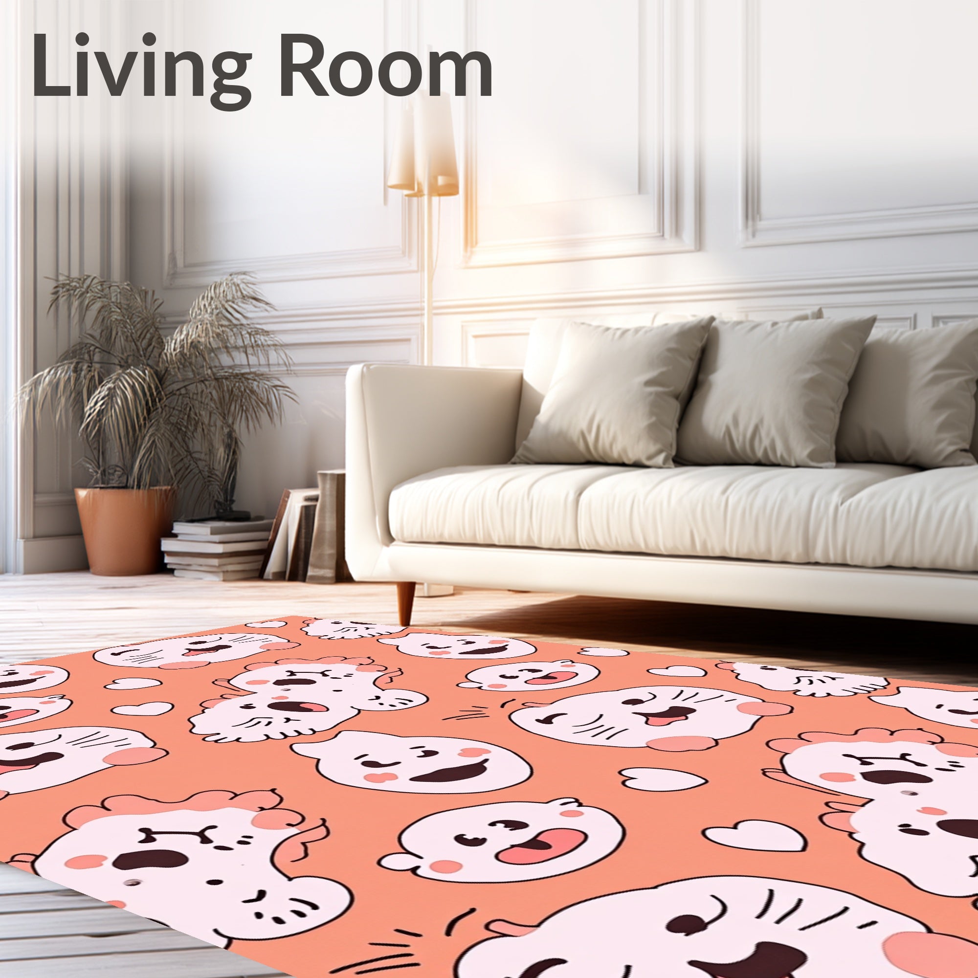 Playful Pink Cartoon Critters Hearts Rug