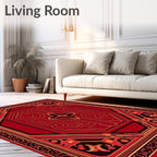 Red Orange Geometric Circuit Line Medallion Rug