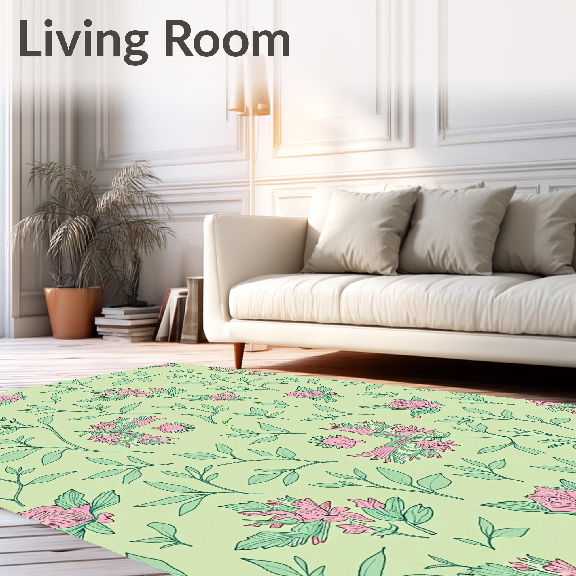 Pale Pink Floral Branch Garden Accent Rug