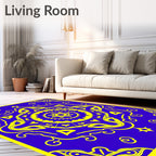 Bold Yellow Sunburst Medallion Blue Rug