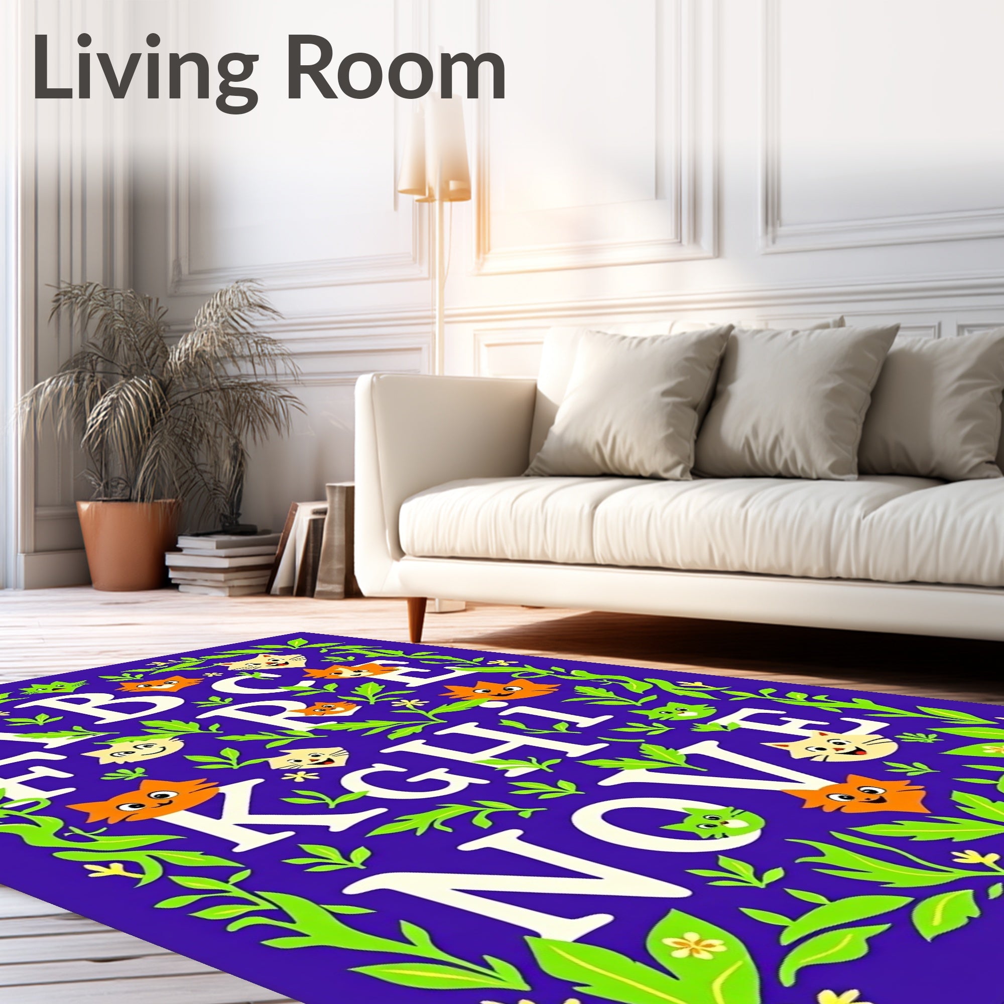 Whimsical Cat Alphabet Garden Aura Rug