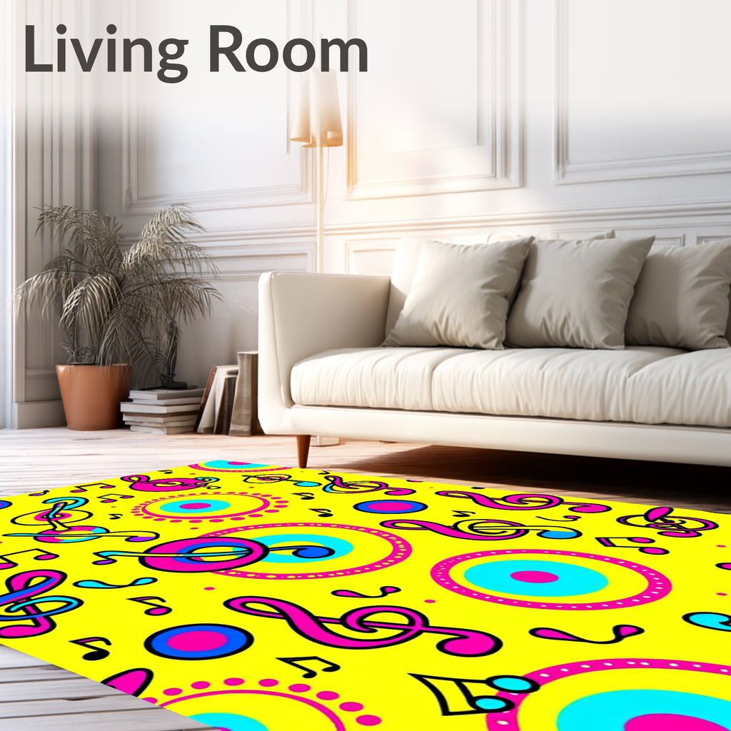 Bright Yellow Musical Notes Circles Rug
