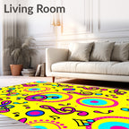 Bright Yellow Musical Notes Circles Rug