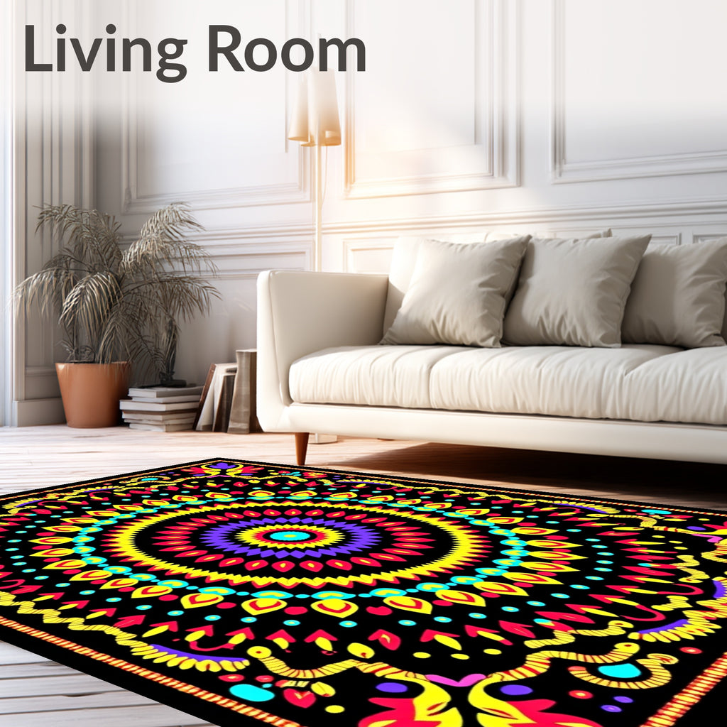Vibrant Psychedelic Floral Mandala Rug