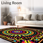 Vibrant Psychedelic Floral Mandala Rug