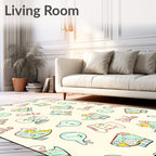 Whimsical Yellow Blue Cartoon Collage Rug
