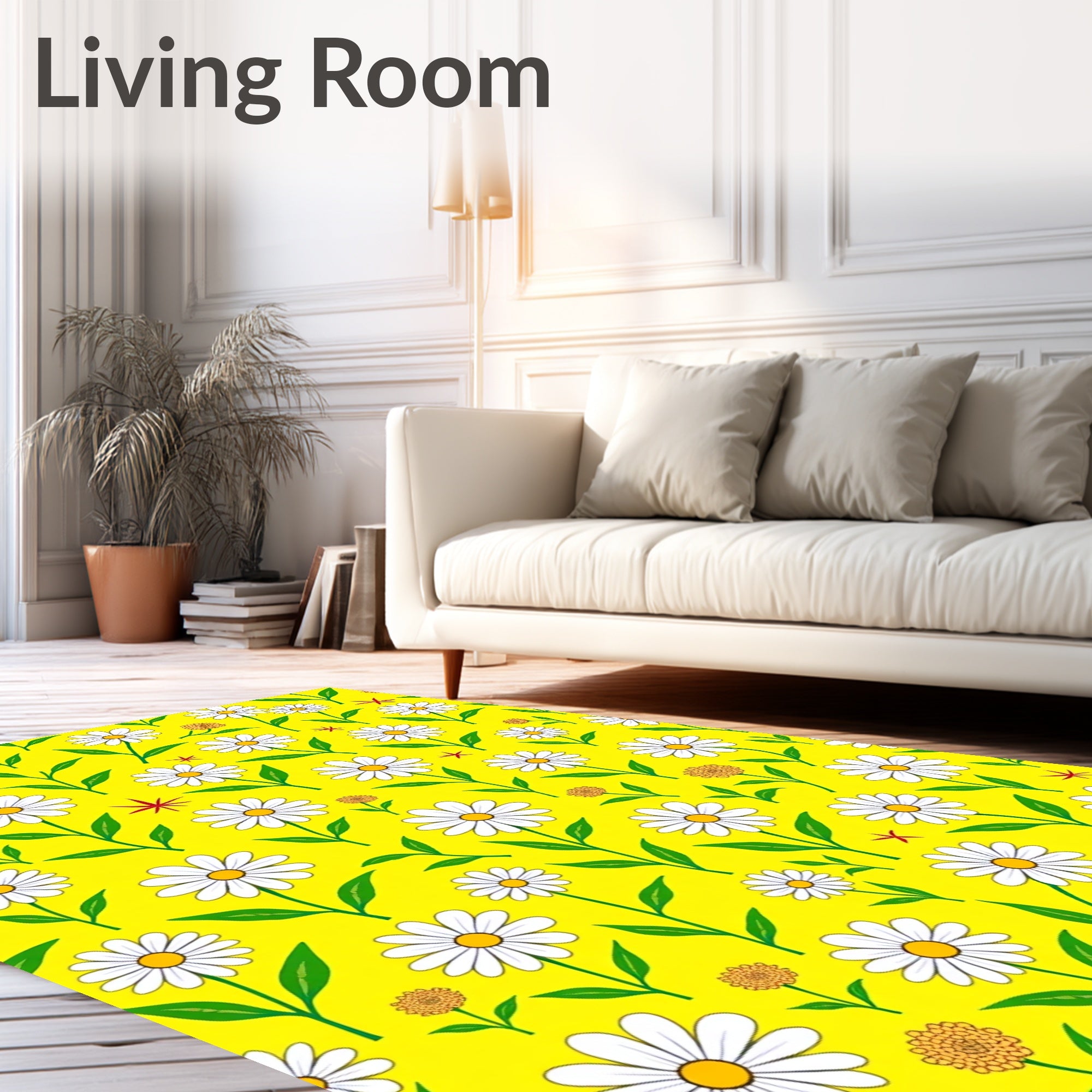 Vibrant Yellow Daisy Field Floral Rug