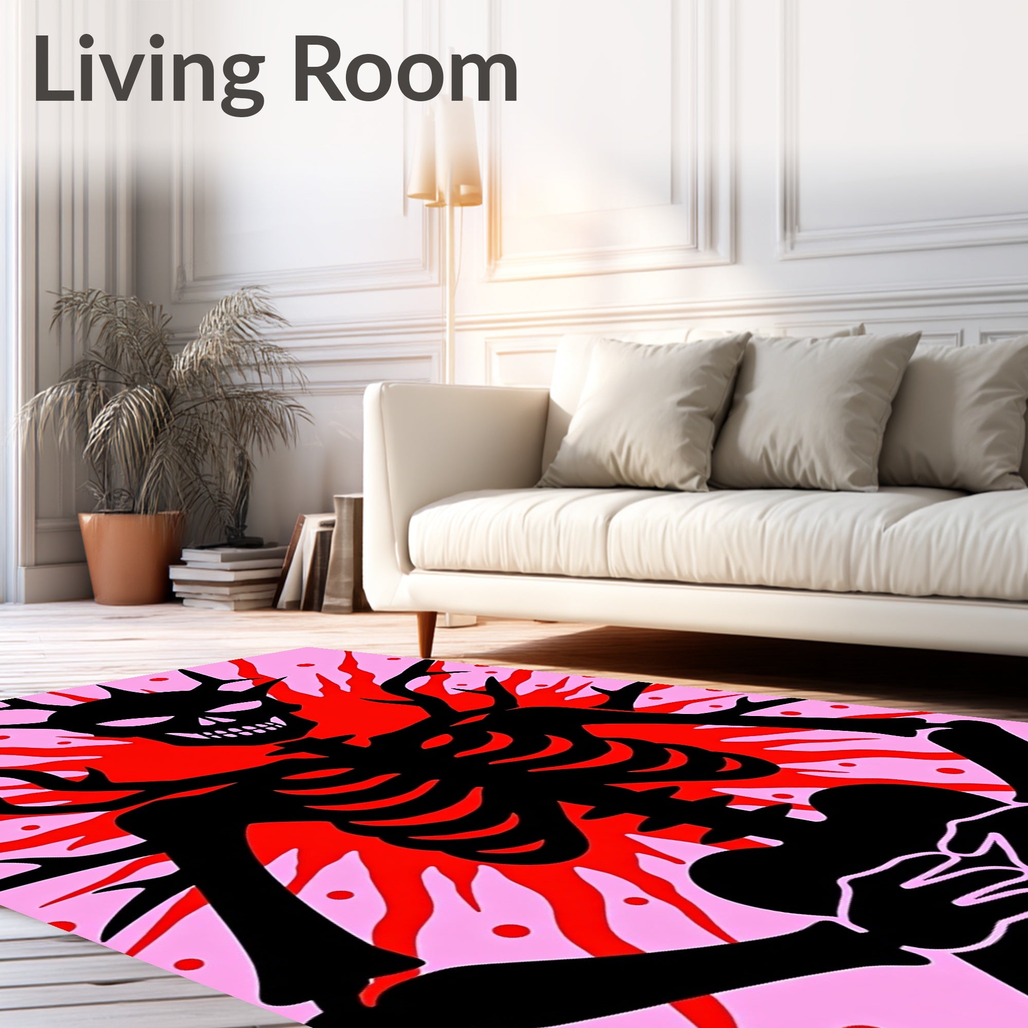 Black Skeleton With Red Fire Motif Rug