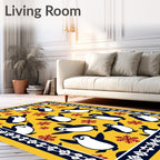 Yellow Penguin Snowflake Border Rug