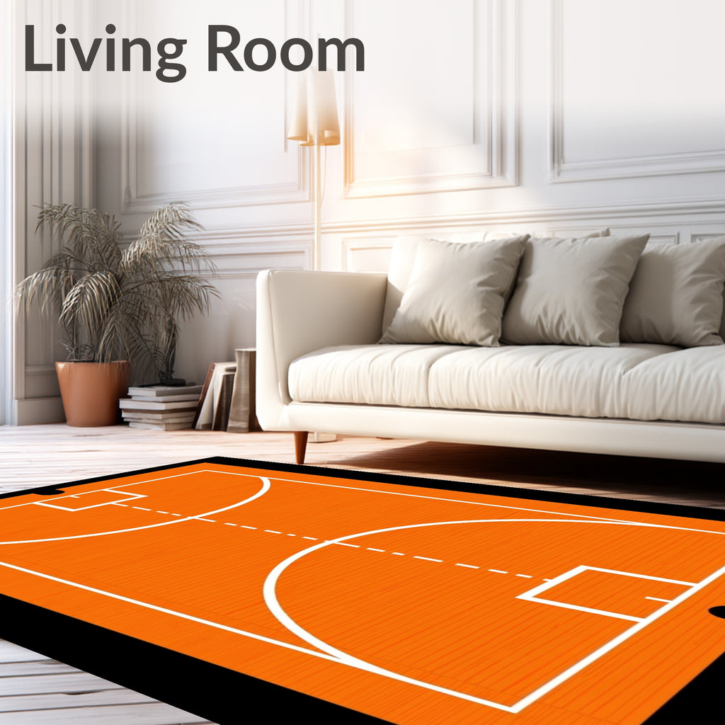 Orange Court Geometric White Markings Rug