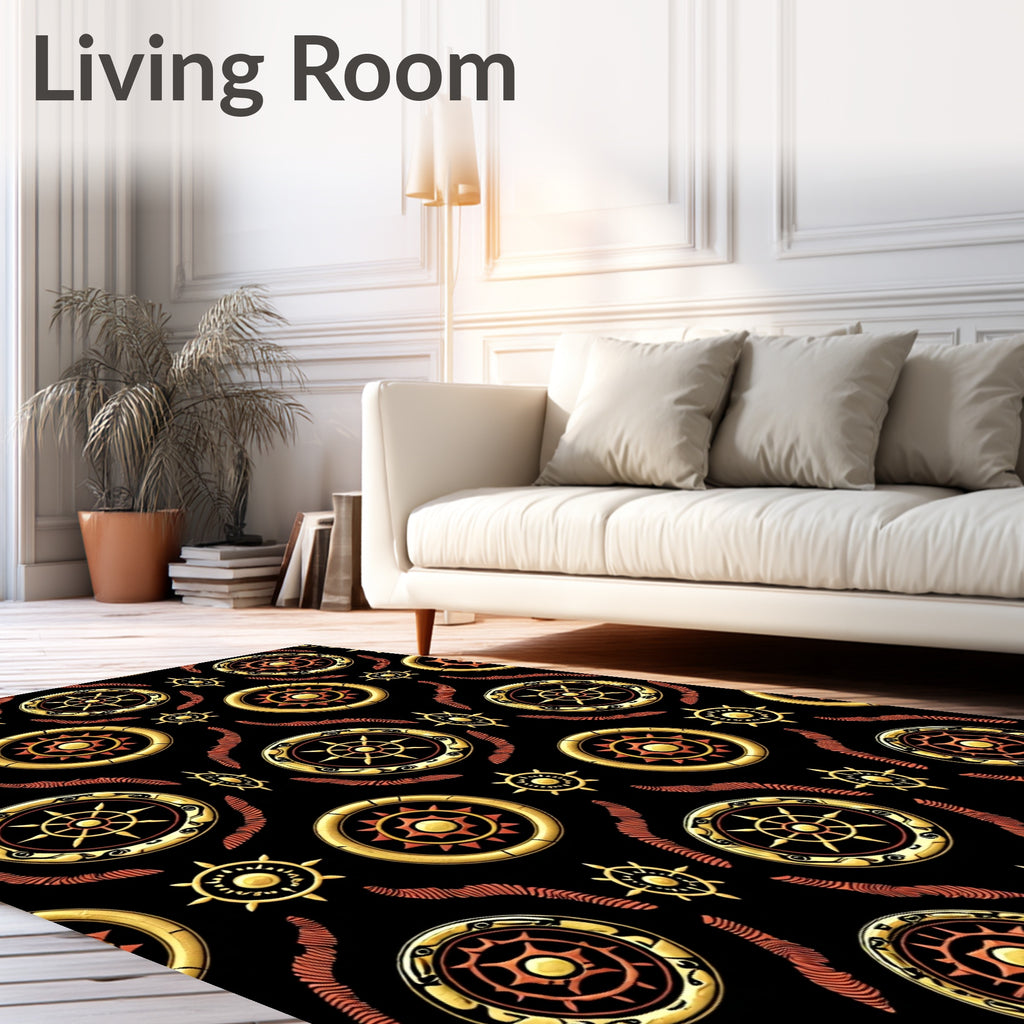 Golden Sun Medallion Black Rug