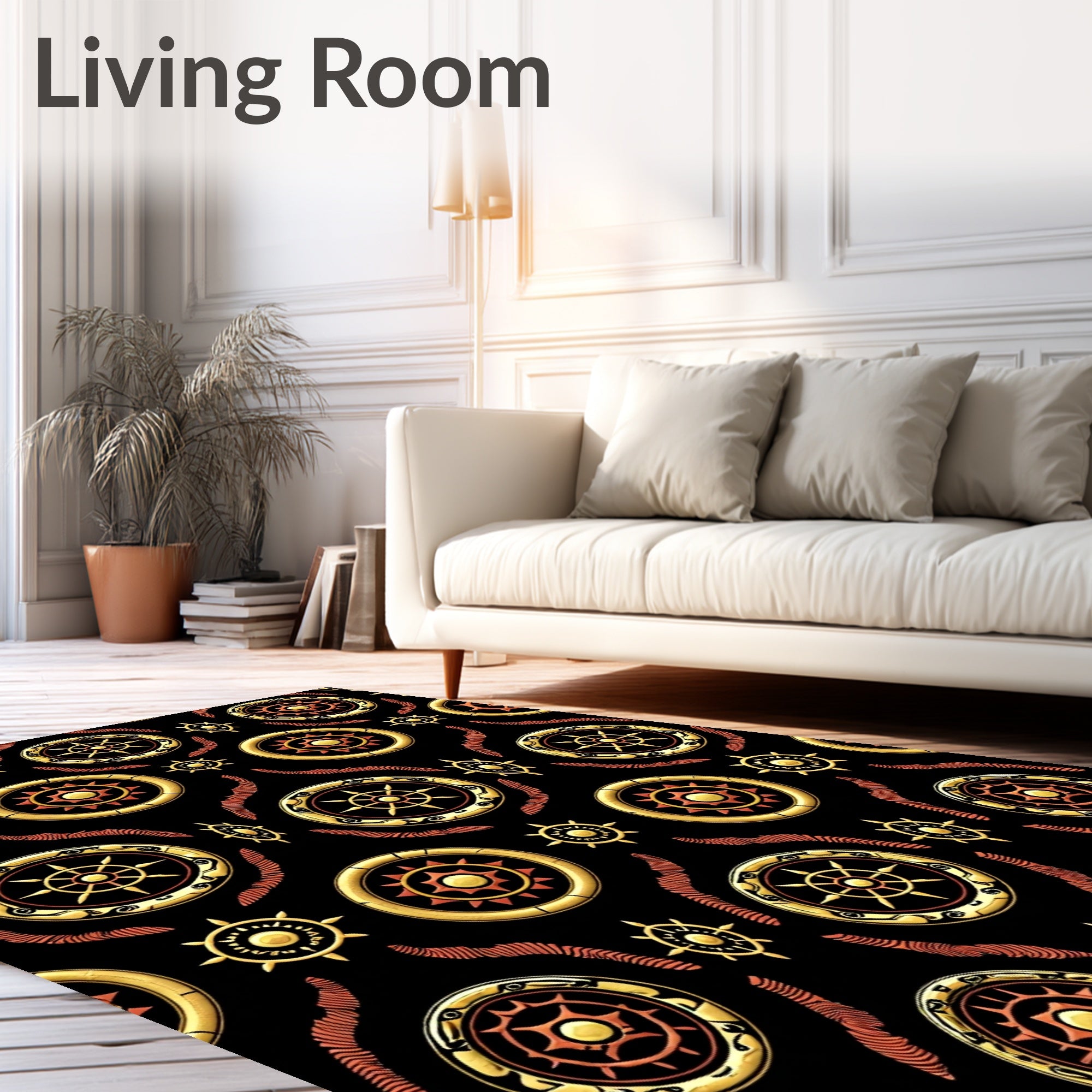Golden Sun Medallion Black Rug