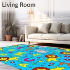 Whimsical Lion Elephant Alphabet Blue Rug