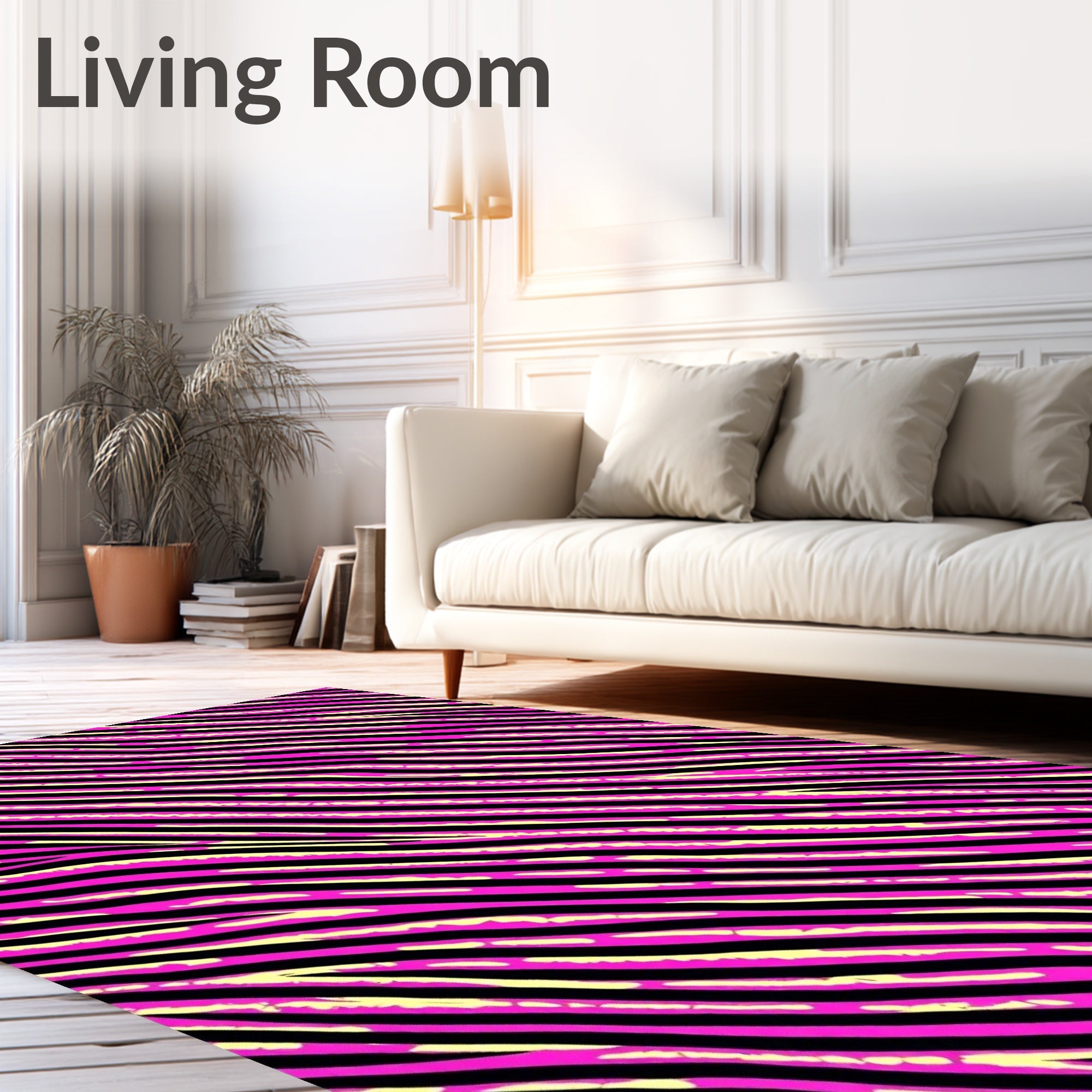 Pink Black Wavy Striped Rug