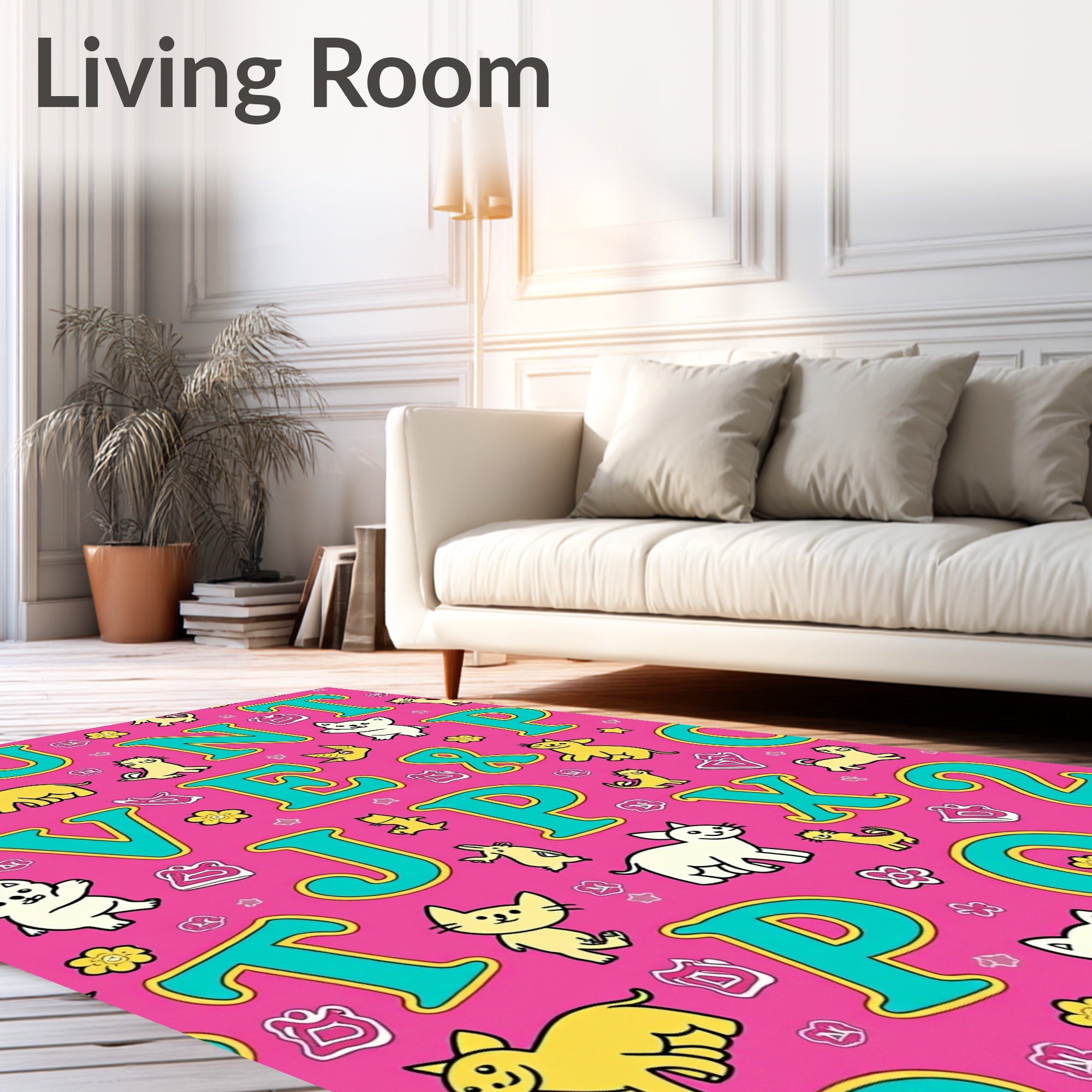 Pink Alphabet Cats and Numbers Rug